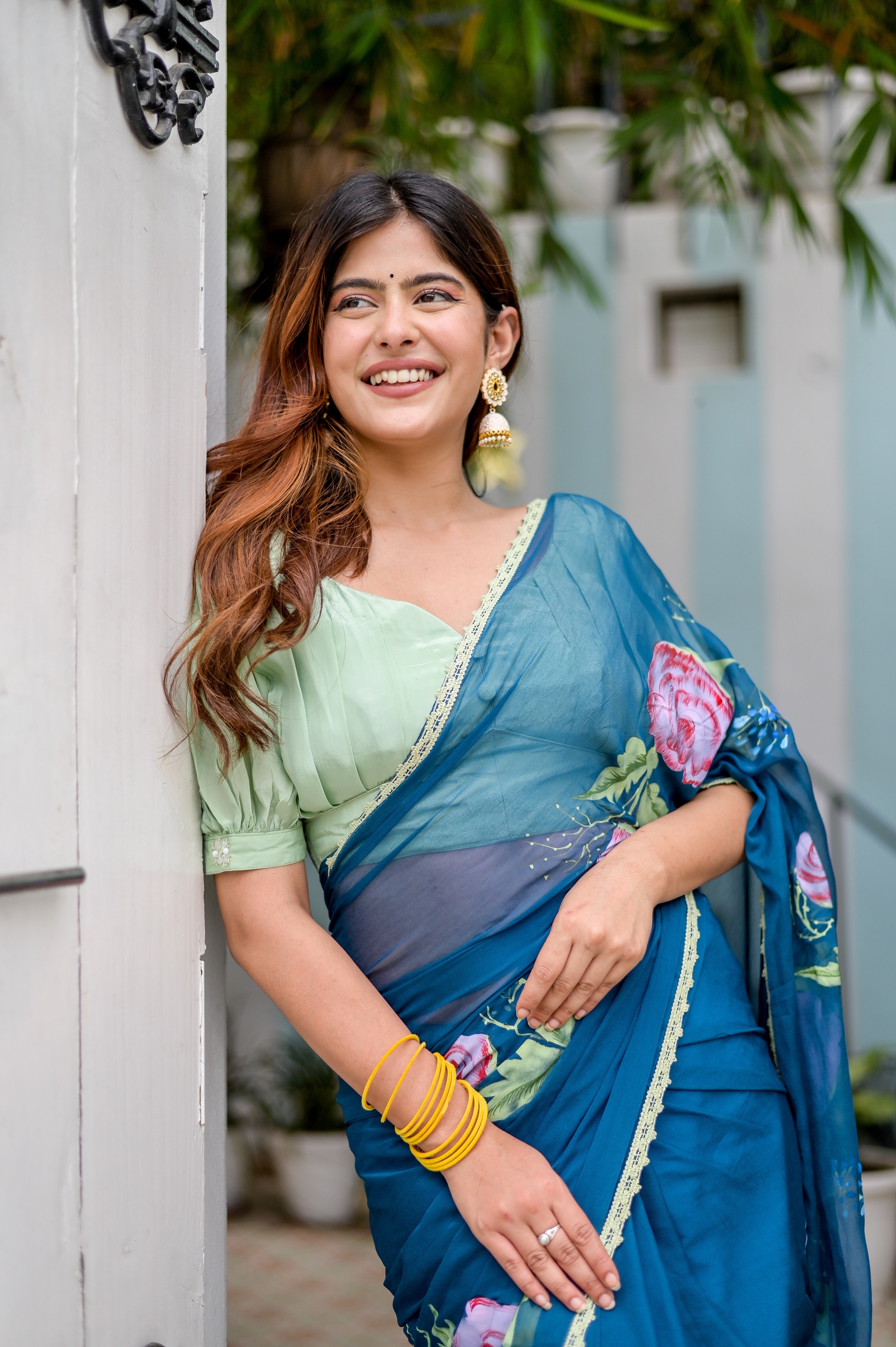 Sapphire Serenade (Handpainted Chiffon Saree in Blue)