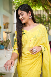 Amber Aura (Handpainted Viscose Silk Organza Saree in Yellow)