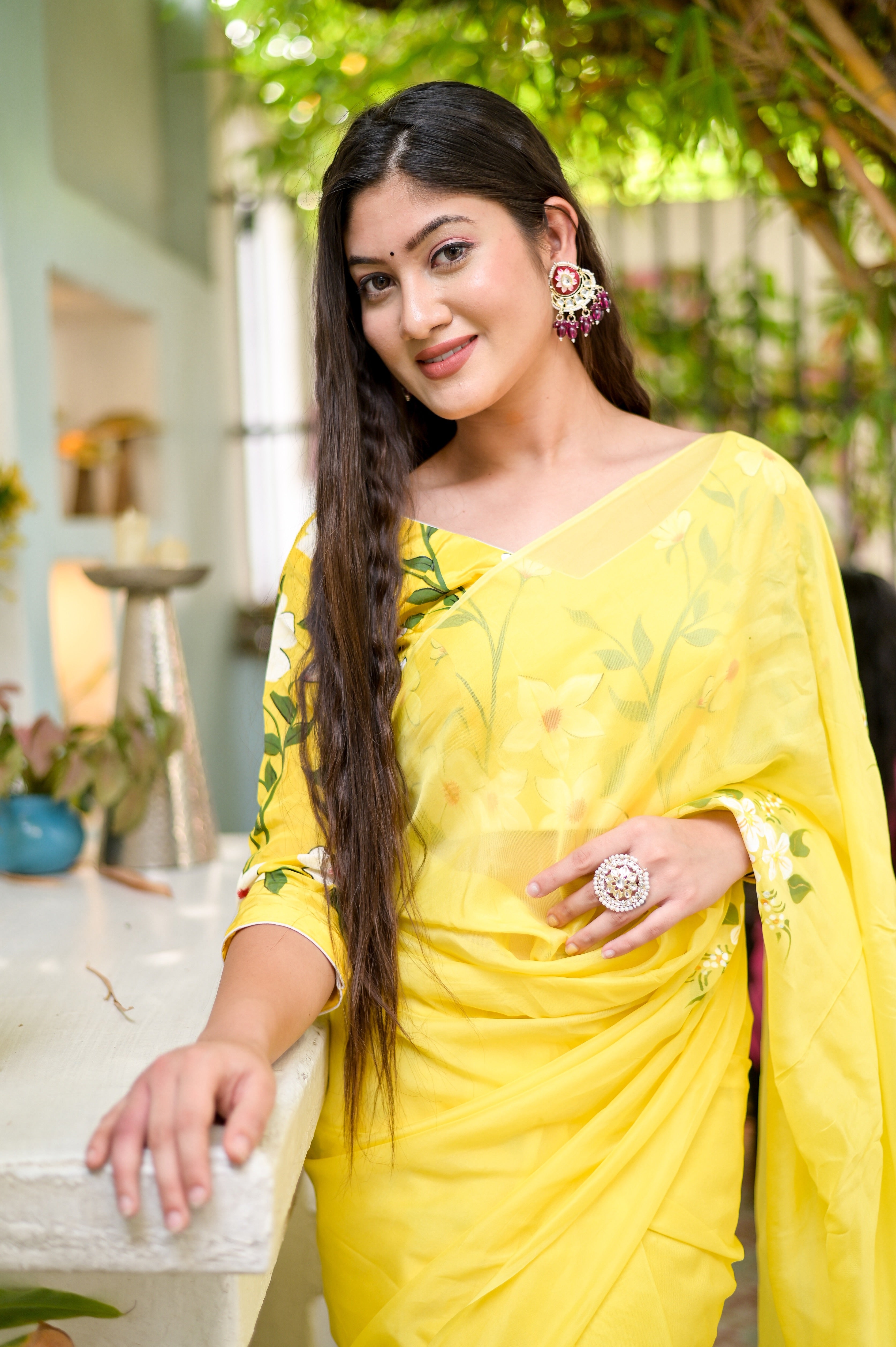 Amber Aura (Handpainted Viscose Silk Organza Saree in Yellow)