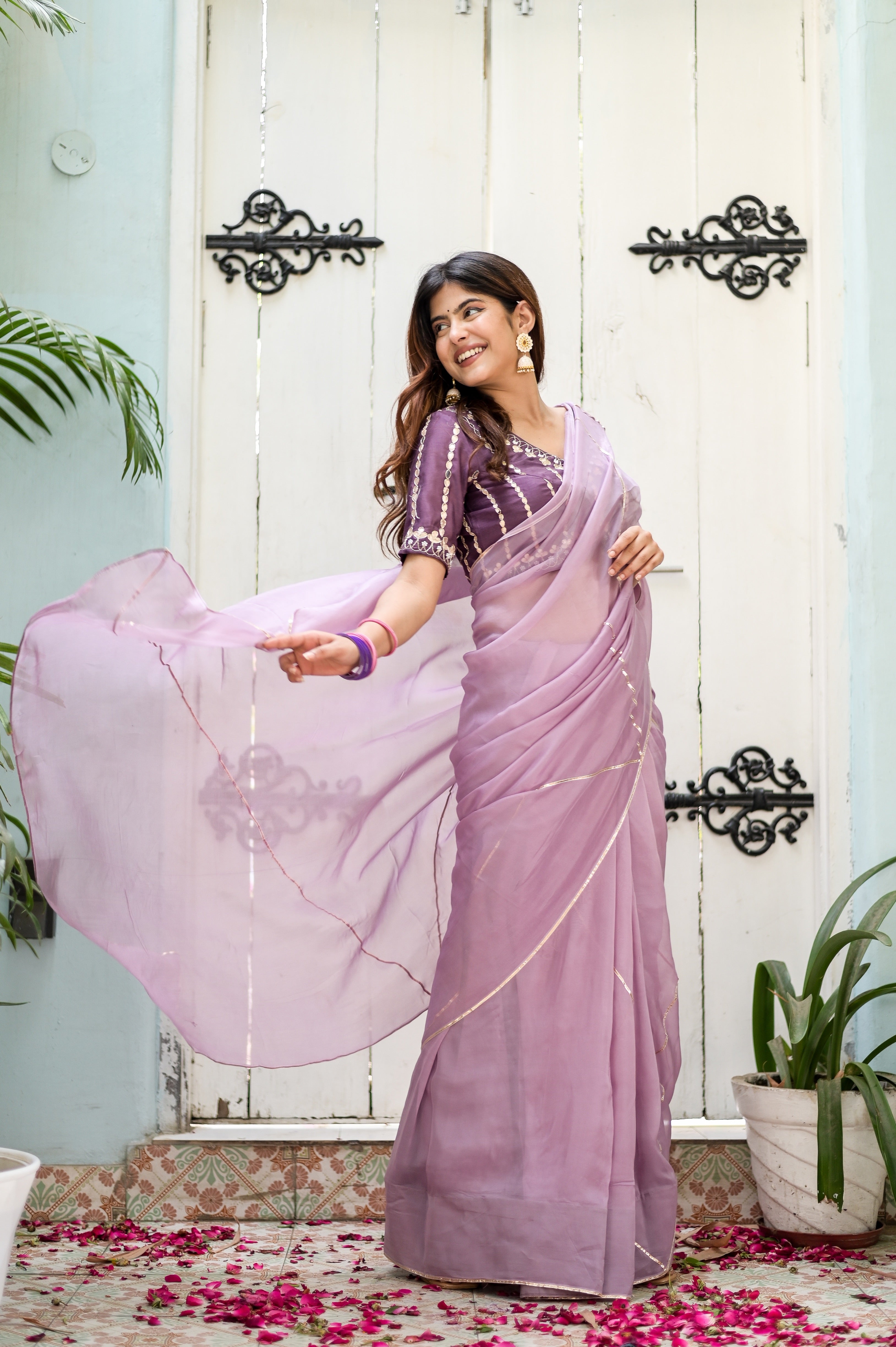 Princessa (Pure Silk Organza Saree with Hand Embroidered Gota Blouse)