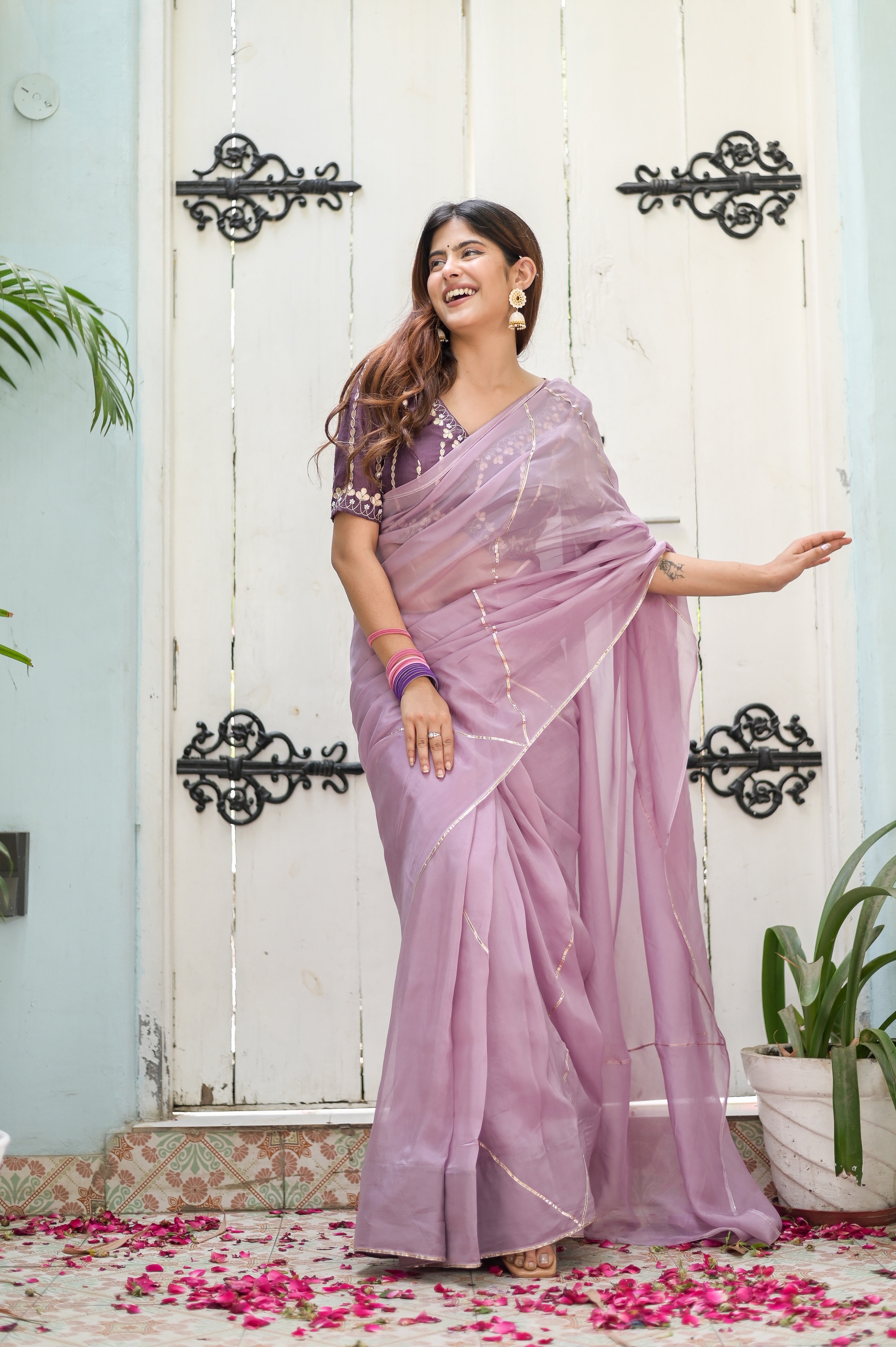 Princessa (Pure Silk Organza Saree with Hand Embroidered Gota Blouse)