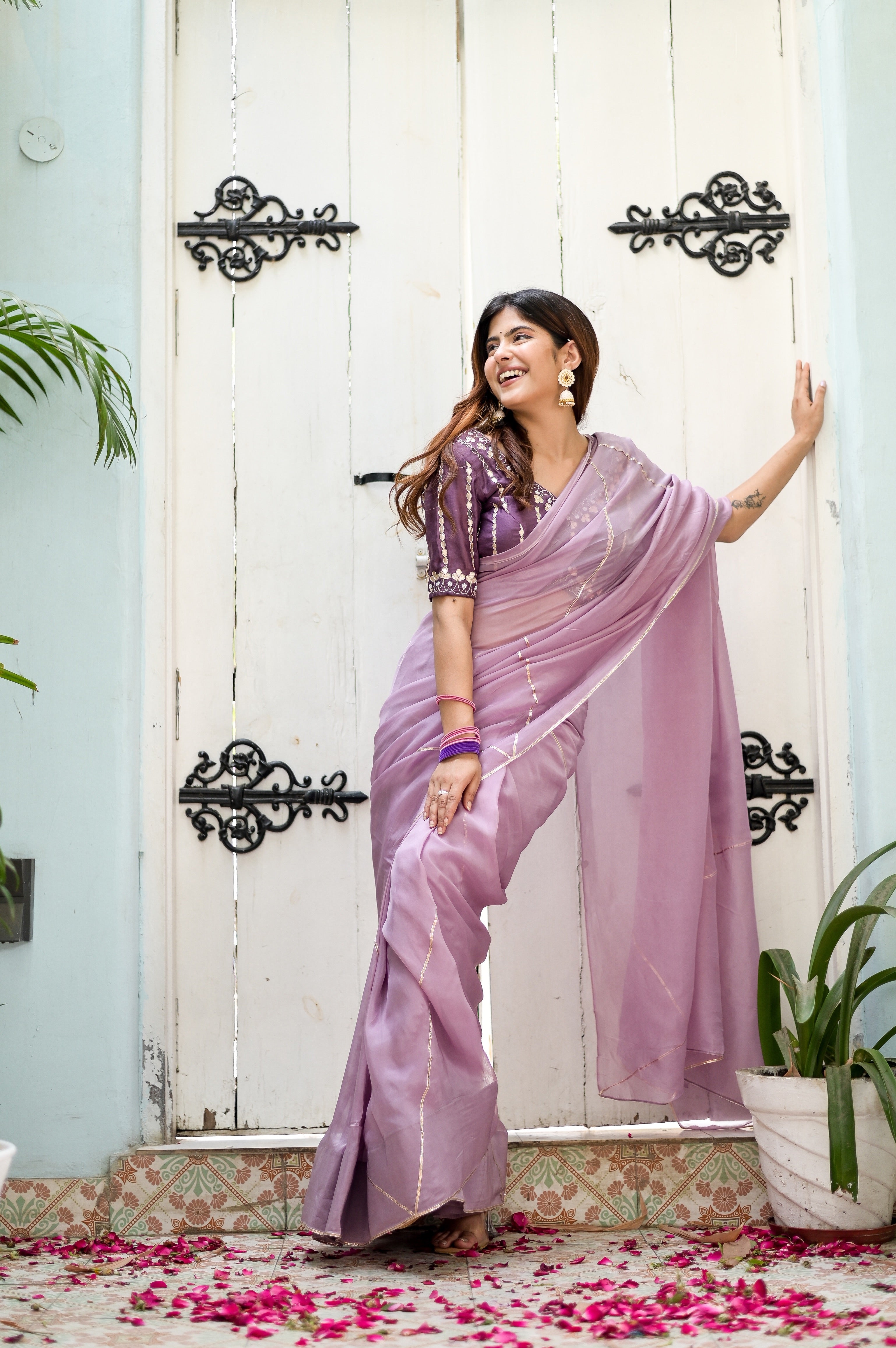 Princessa (Pure Silk Organza Saree with Hand Embroidered Gota Blouse)