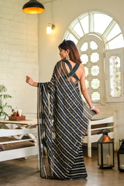 Midnight Magic (Pure Georgette Zari Striped Saree)