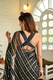 Midnight Magic (Pure Georgette Zari Striped Saree)