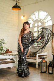 Midnight Magic (Pure Georgette Zari Striped Saree)
