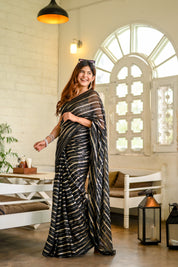 Midnight Magic (Pure Georgette Zari Striped Saree)