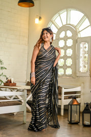 Midnight Magic (Pure Georgette Zari Striped Saree)