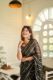 Midnight Magic (Pure Georgette Zari Striped Saree)