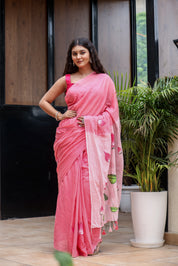 Lotus Serenade (Handpainted Pink Malmal Saree)