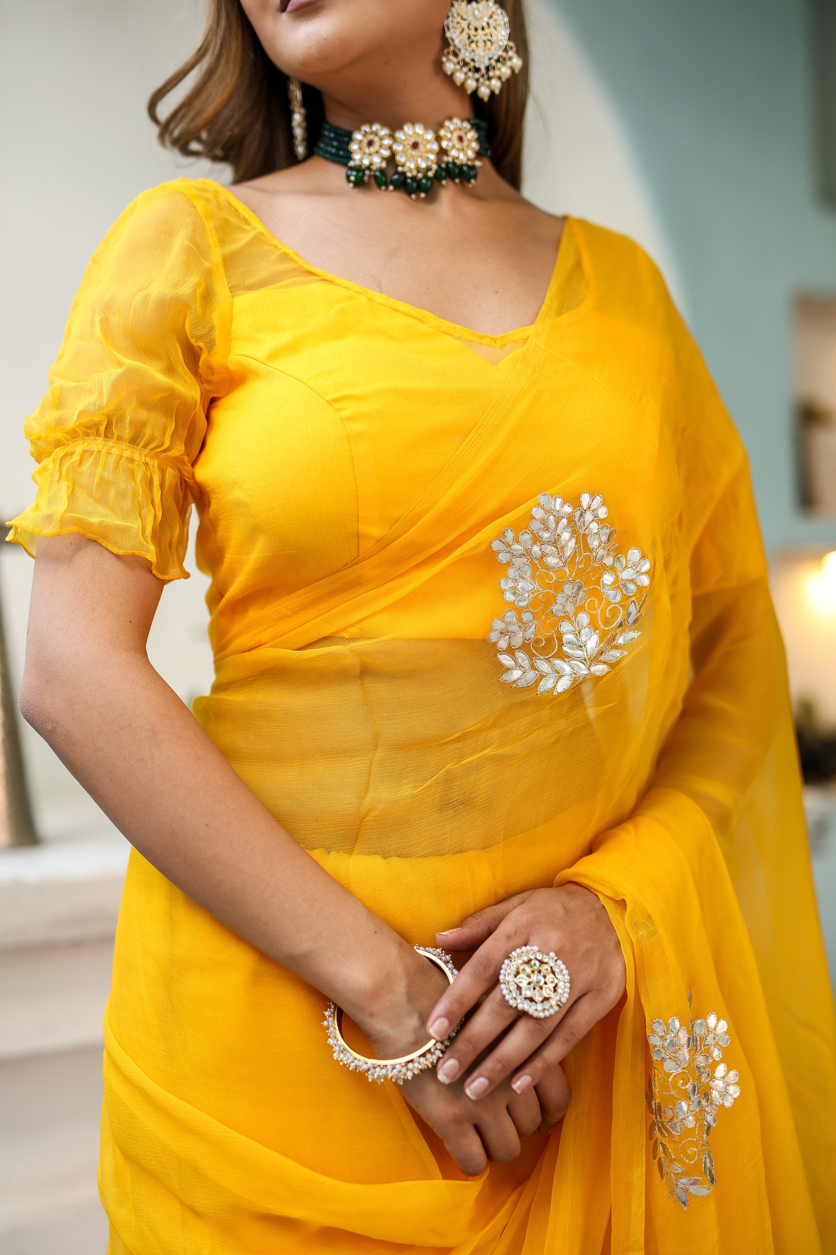 Golden Glow (Gota Embroidered Chiffon Saree)