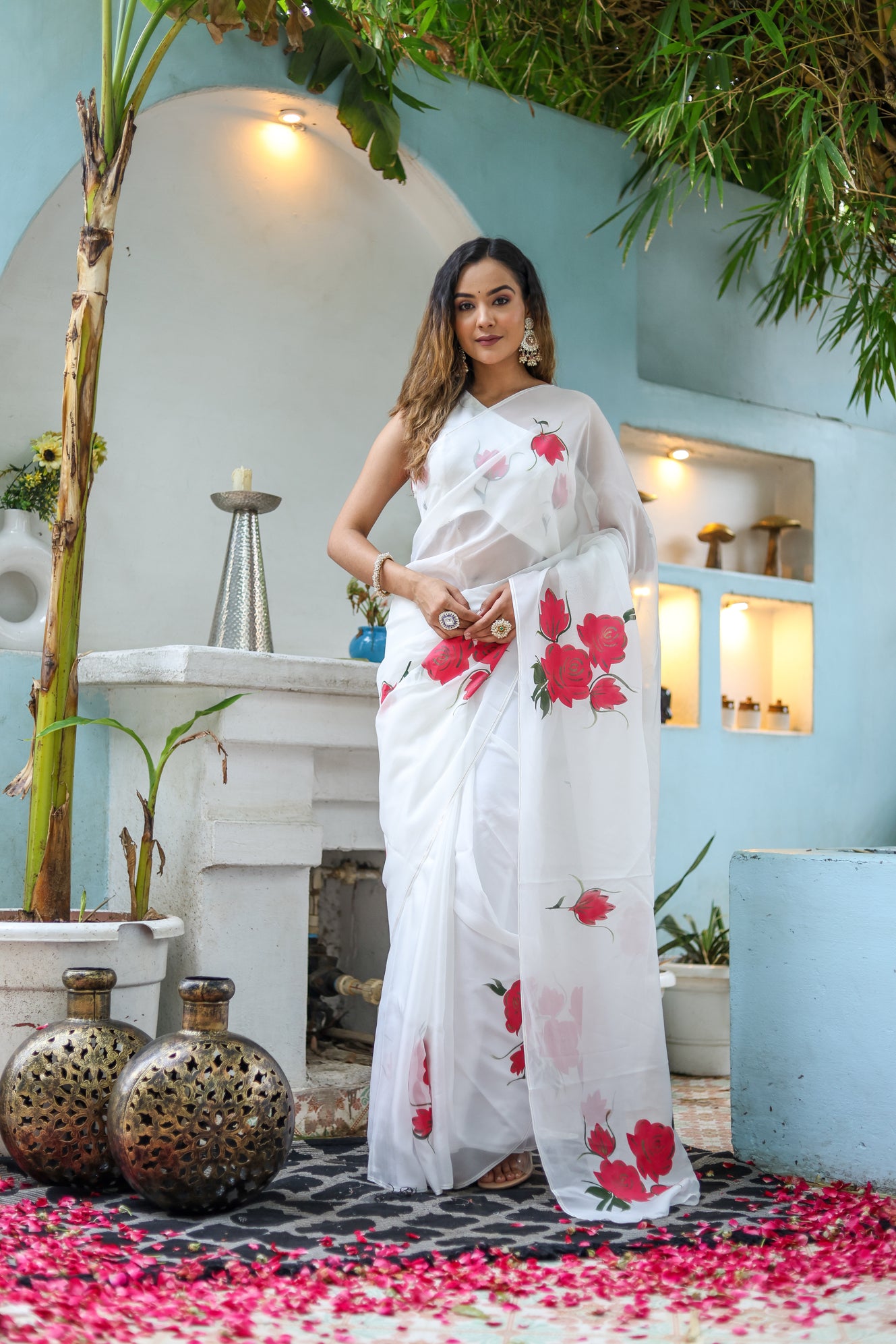 Snowdrop Whisper (Organza Ivory Handpainted Saree)
