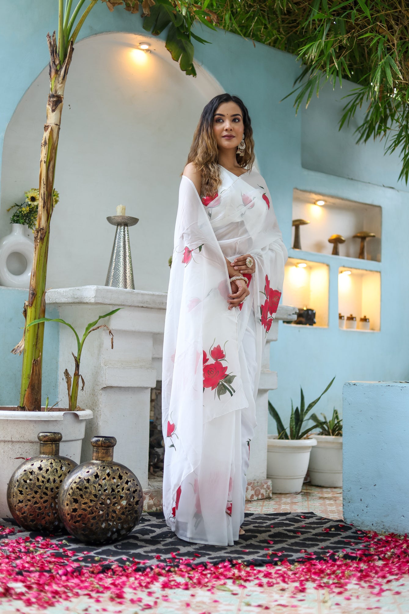 Snowdrop Whisper (Organza Ivory Handpainted Saree)