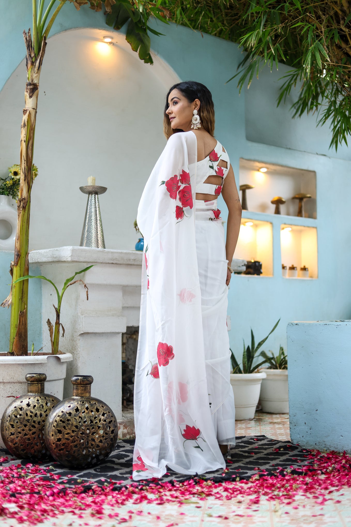 Snowdrop Whisper (Organza Ivory Handpainted Saree)