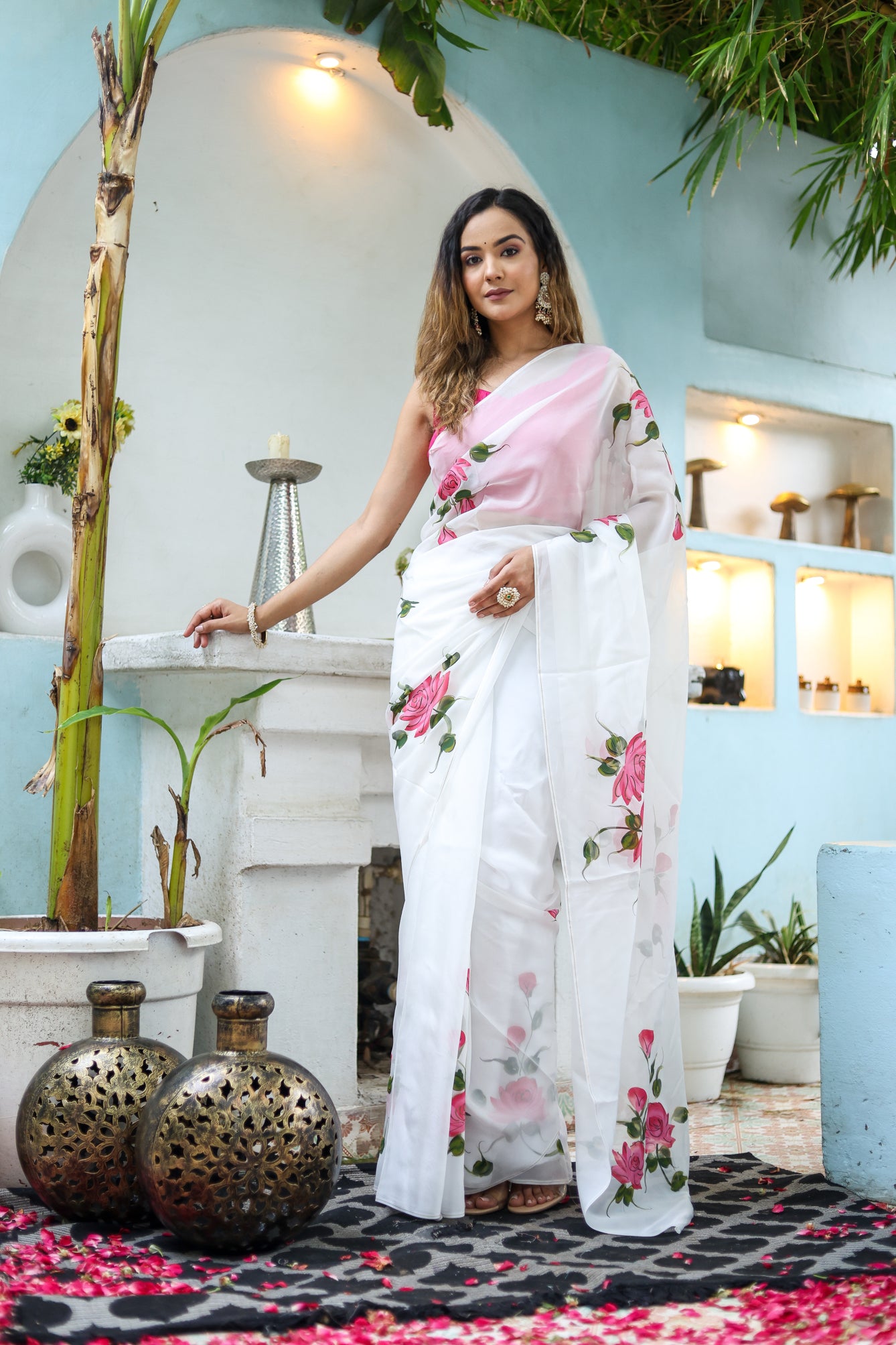 Pure Grace Handpainted Saree (Organza white handpainted saree)