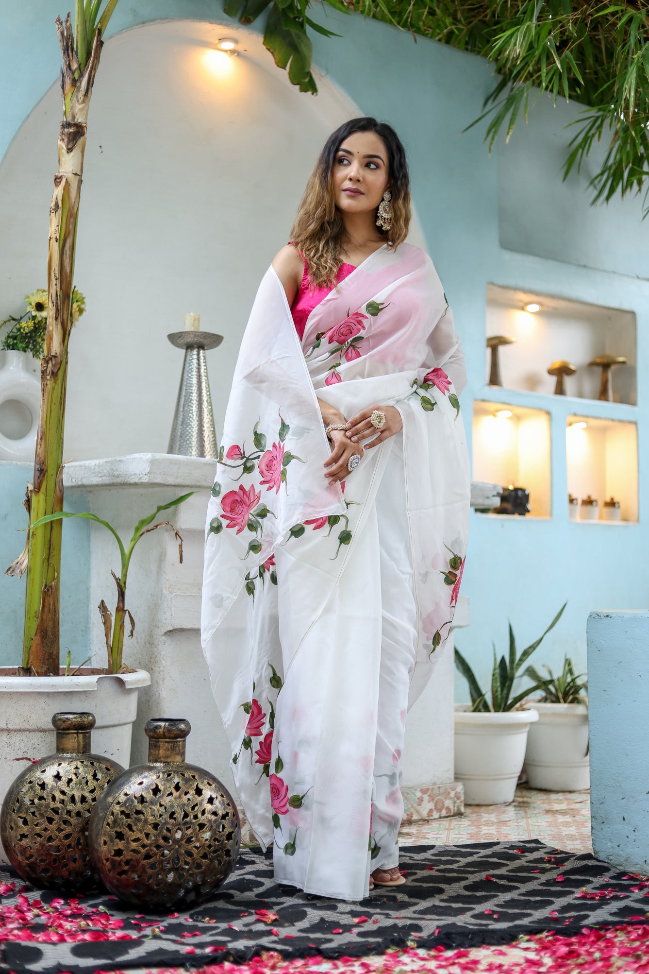 Pure Grace Handpainted Saree (Organza white handpainted saree)