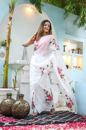 Pure Grace Handpainted Saree (Organza white handpainted saree)