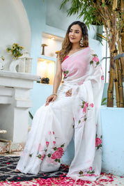 Pure Grace Handpainted Saree (Organza white handpainted saree)