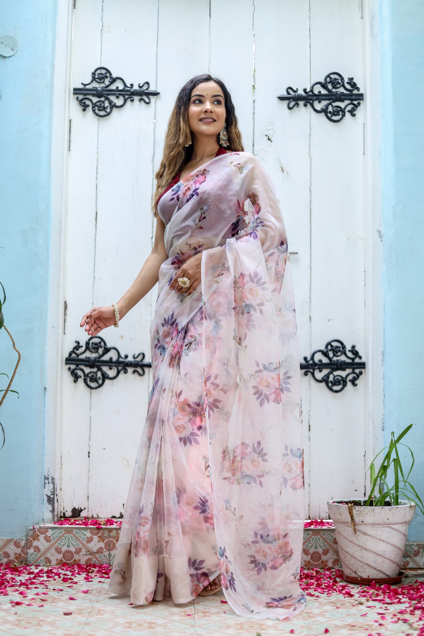Floral Whispers Organza Saree (Printed Organza Saree)