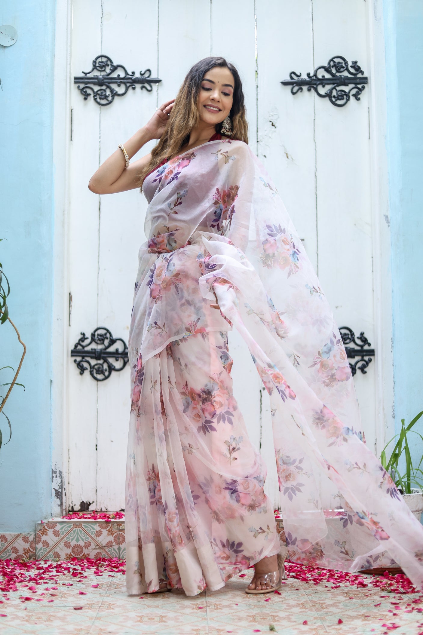 Floral Whispers Organza Saree (Printed Organza Saree)