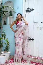 Floral Whispers Organza Saree (Printed Organza Saree)