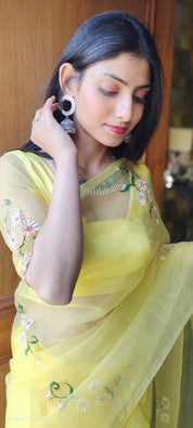 Sunflower Splendor (Pure Organza Handpainted Saree)