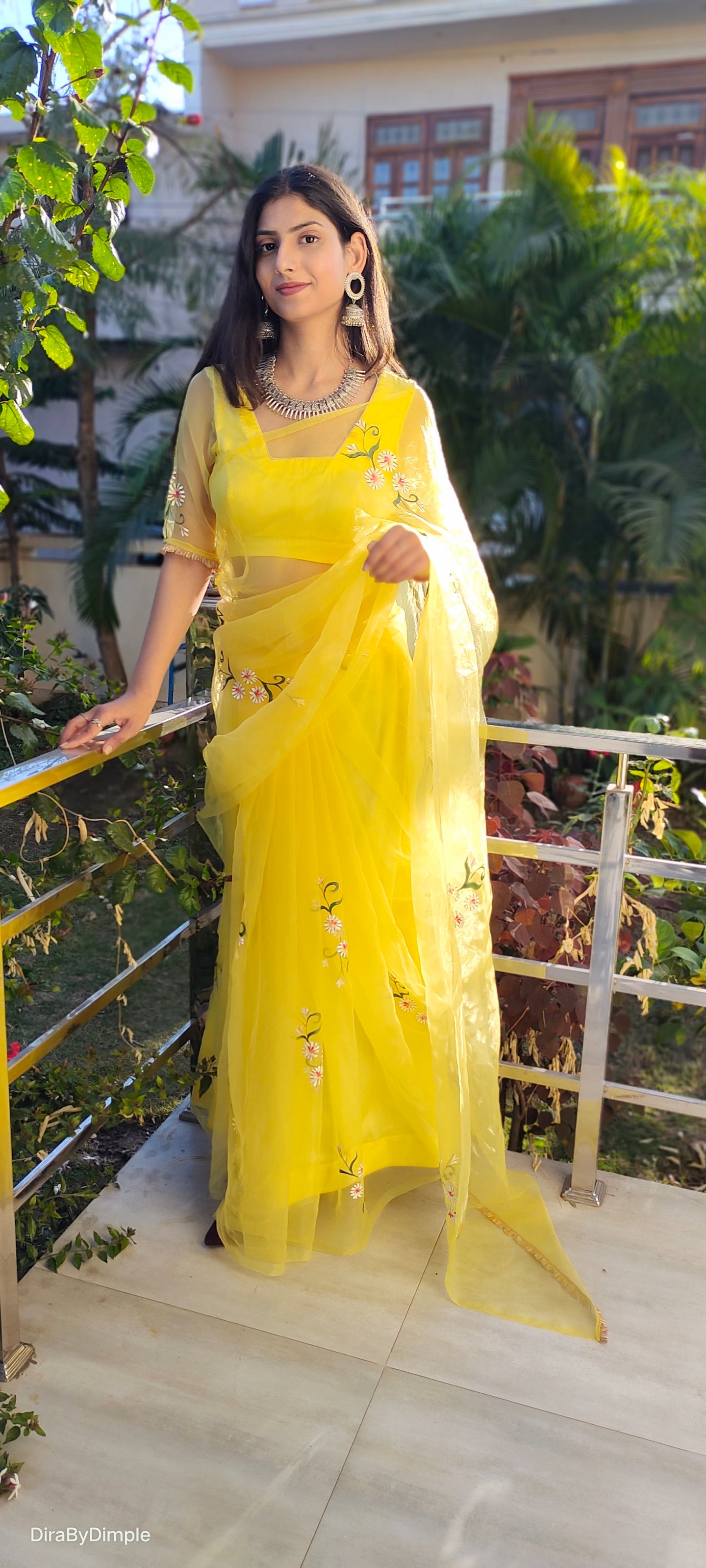 Sunflower Splendor (Pure Organza Handpainted Saree)