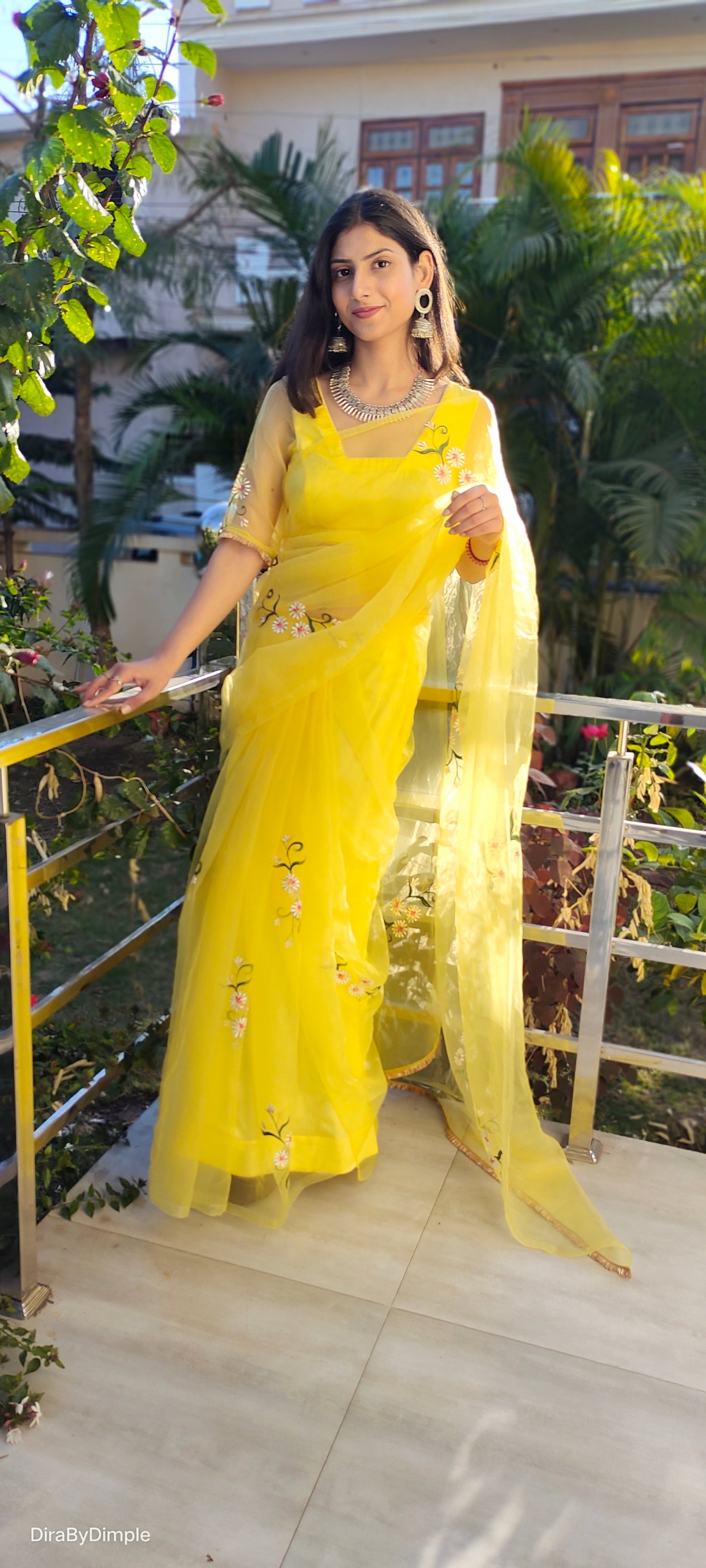 Sunflower Splendor (Pure Organza Handpainted Saree)