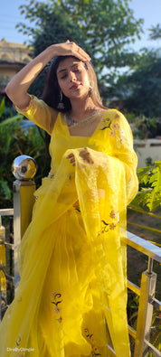 Sunflower Splendor (Pure Organza Handpainted Saree)
