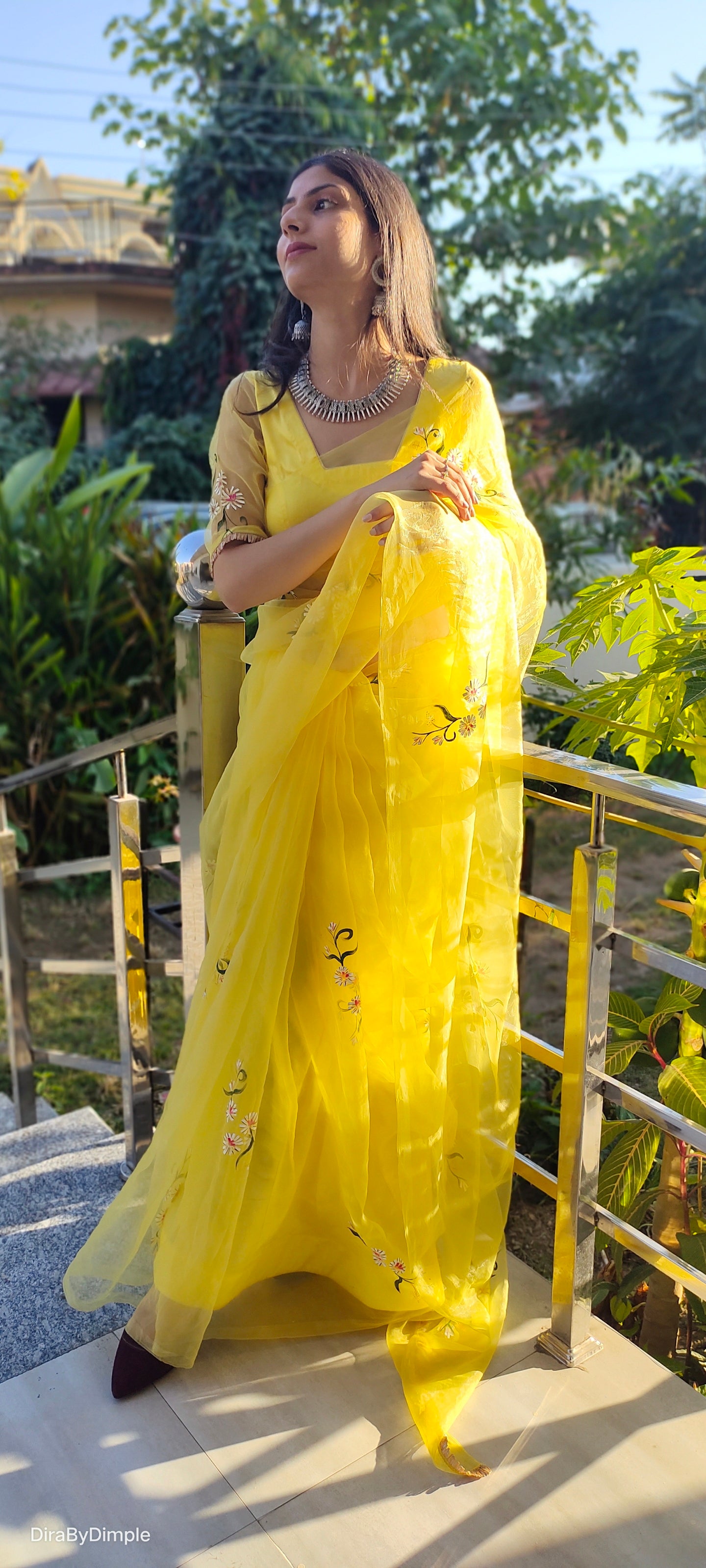 Sunflower Splendor (Pure Organza Handpainted Saree)