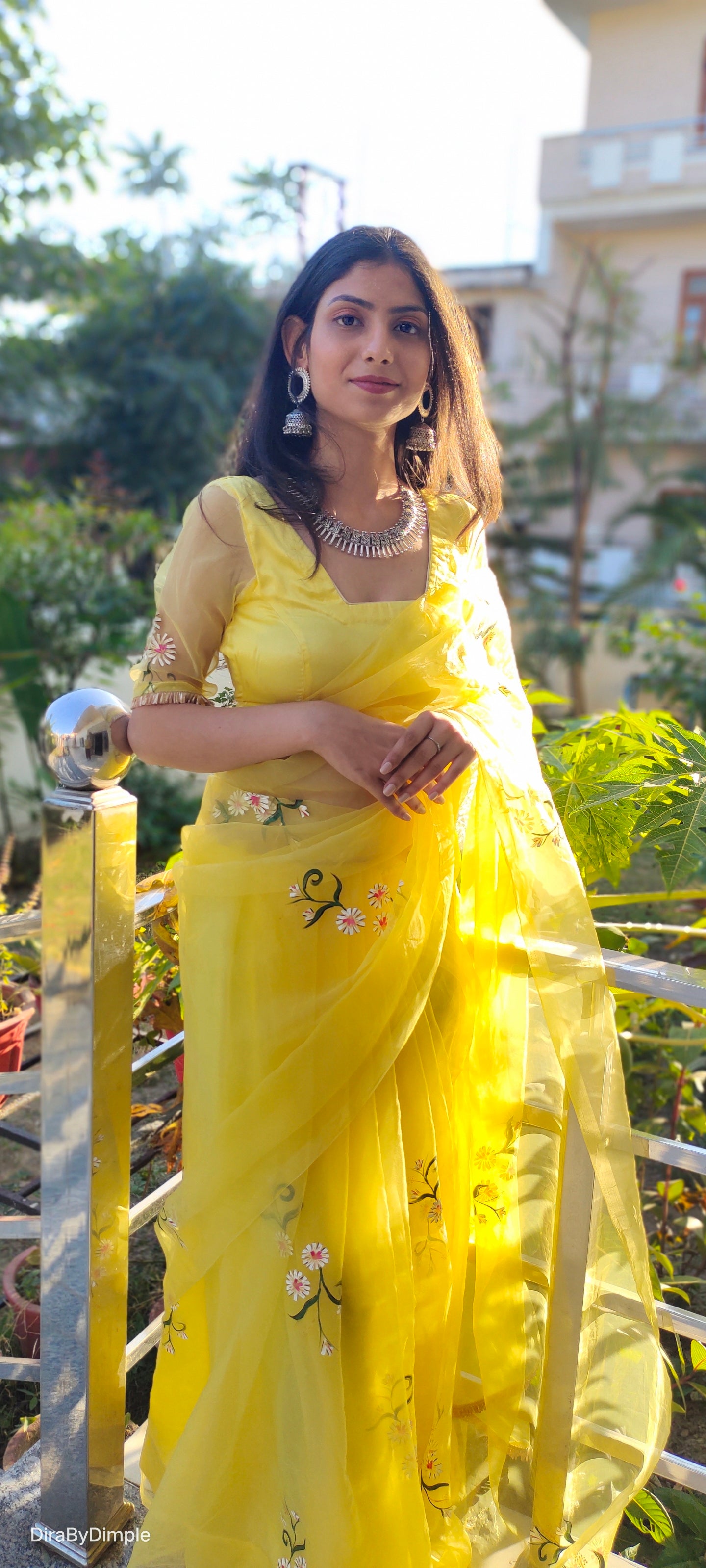 Sunflower Splendor (Pure Organza Handpainted Saree)