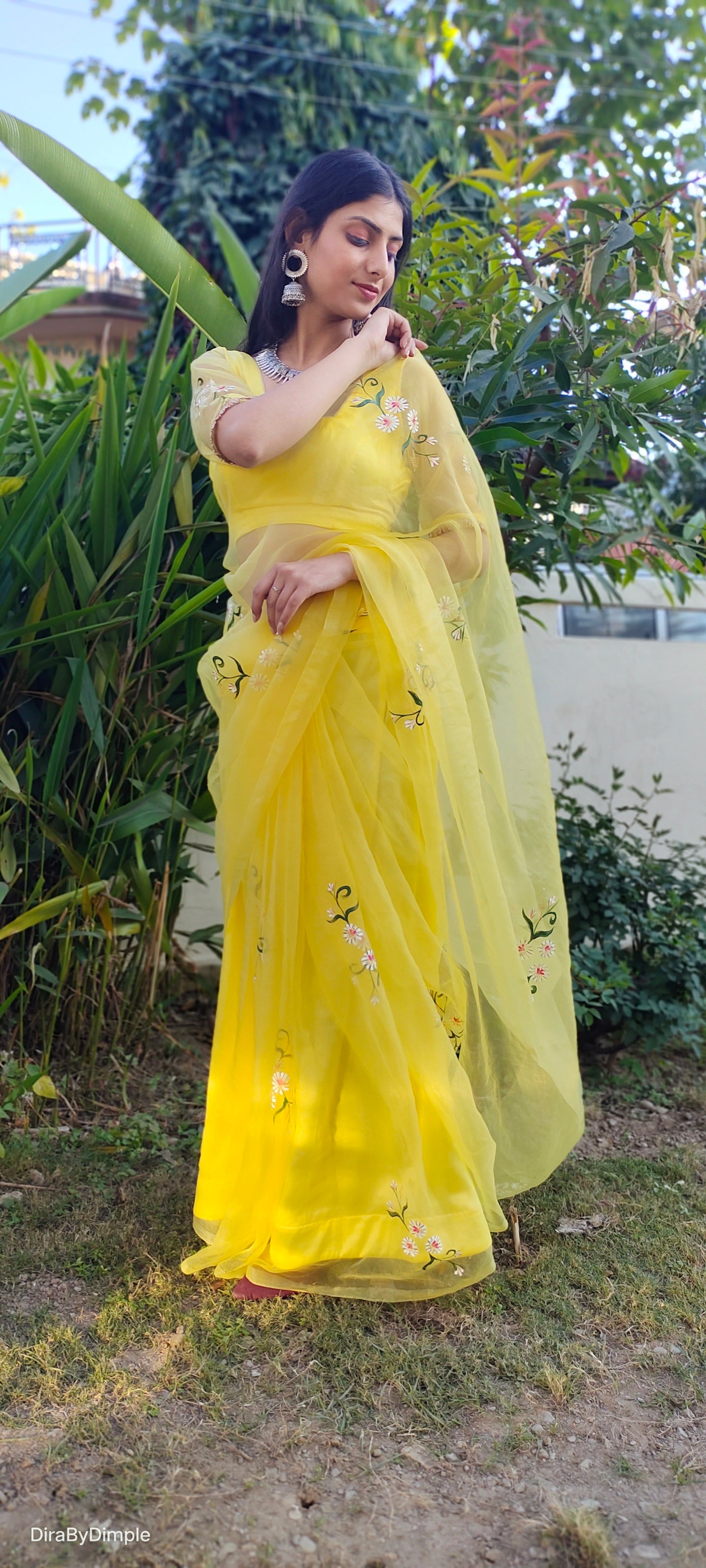 Sunflower Splendor (Pure Organza Handpainted Saree)