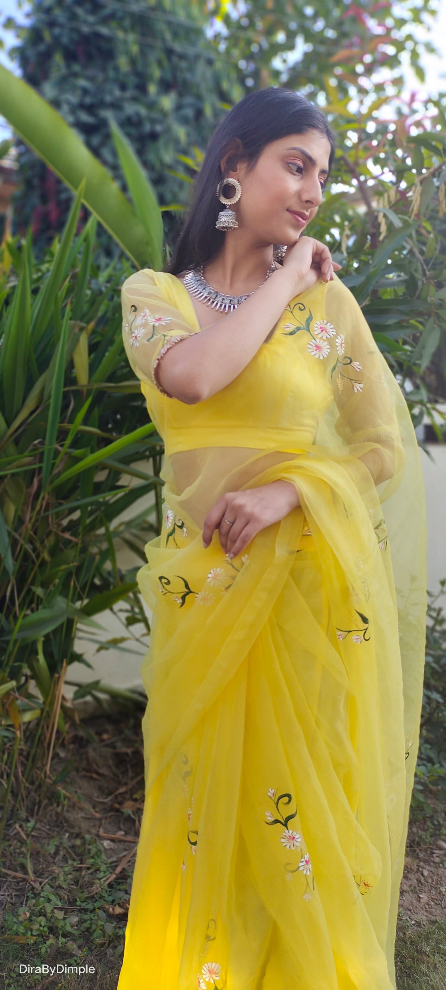 Sunflower Splendor (Pure Organza Handpainted Saree)