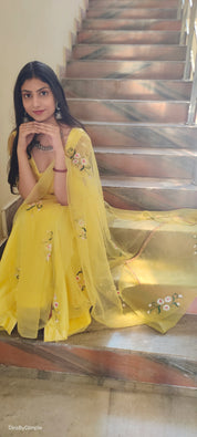 Sunflower Splendor (Pure Organza Handpainted Saree)