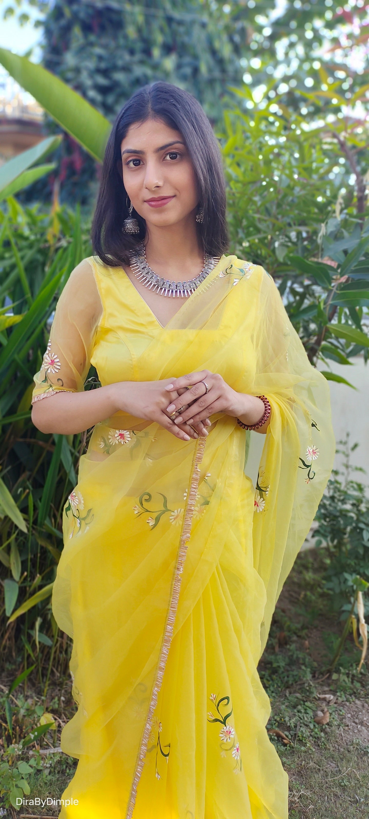 Sunflower Splendor (Pure Organza Handpainted Saree)