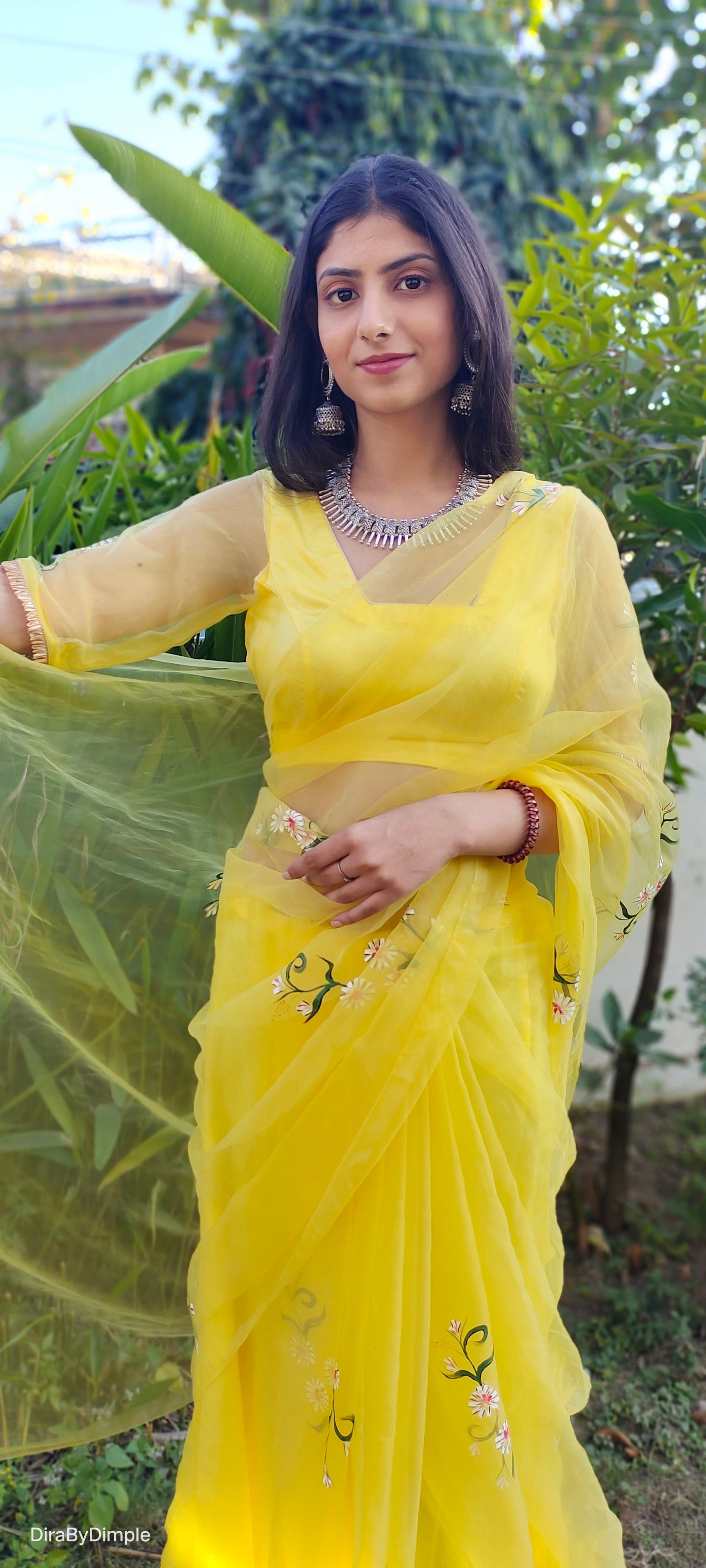 Sunflower Splendor (Pure Organza Handpainted Saree)