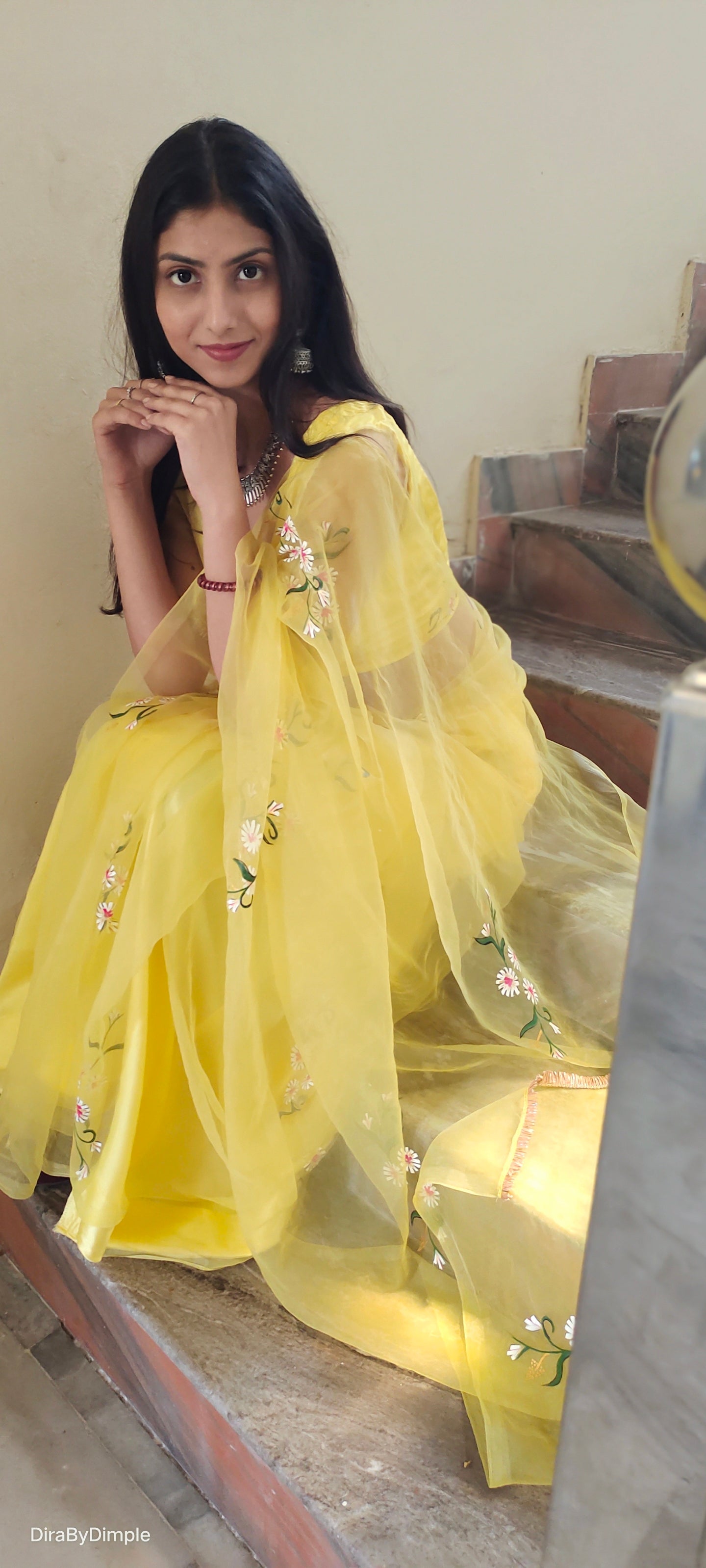 Sunflower Splendor (Pure Organza Handpainted Saree)