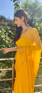 Buttercup Voile (Hand Embroidered Chiffon Saree)