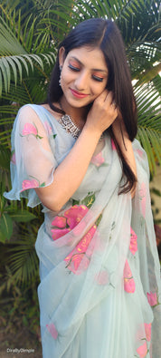Brilliant Brushstrokes (Pure Organza Hand Painted Saree)