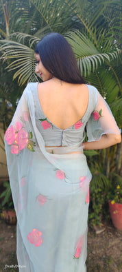 Brilliant Brushstrokes (Pure Organza Hand Painted Saree)