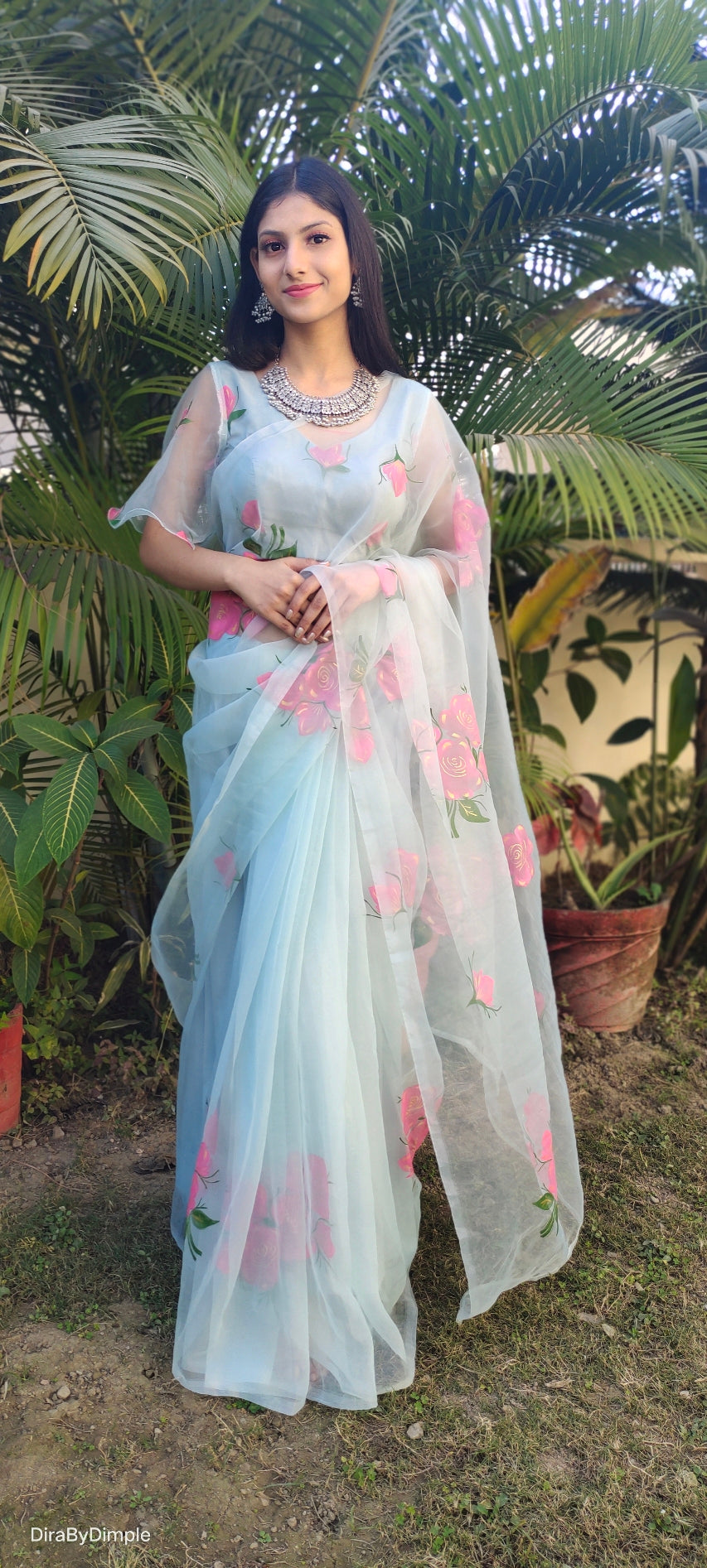 Brilliant Brushstrokes (Pure Organza Hand Painted Saree)