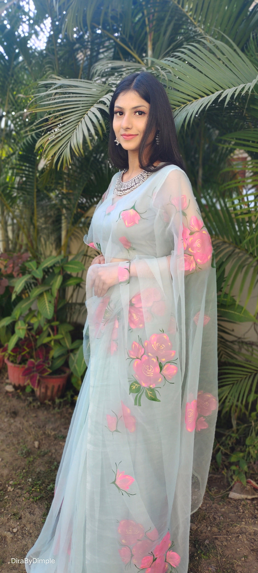 Brilliant Brushstrokes (Pure Organza Hand Painted Saree)