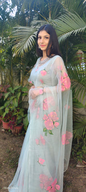 Brilliant Brushstrokes (Pure Organza Hand Painted Saree)