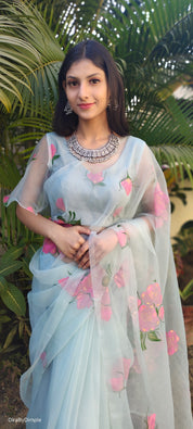 Brilliant Brushstrokes (Pure Organza Hand Painted Saree)