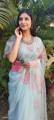 Brilliant Brushstrokes (Pure Organza Hand Painted Saree)