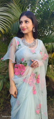 Brilliant Brushstrokes (Pure Organza Hand Painted Saree)