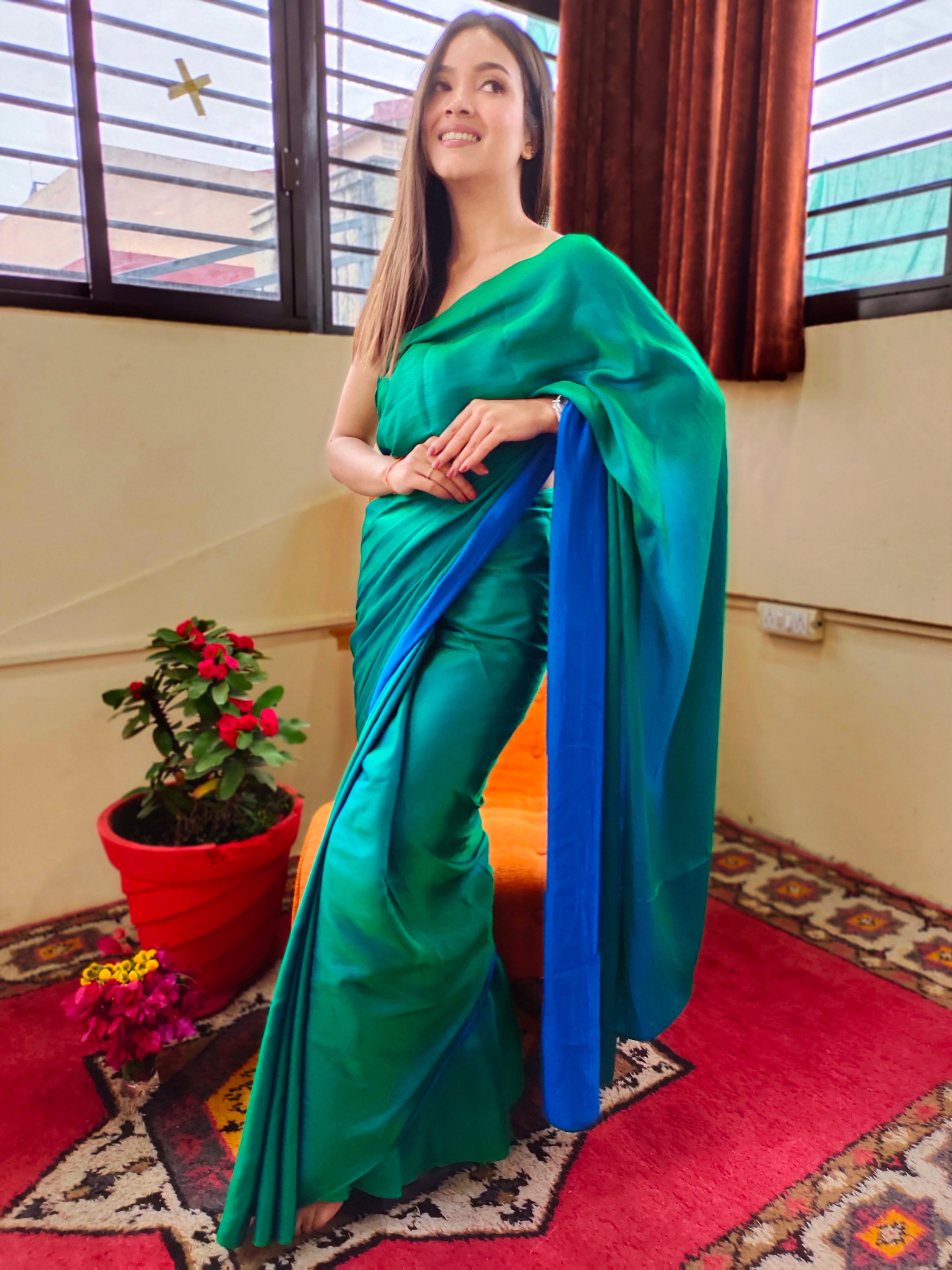 Peacock Feather (Satin Silk Saree)