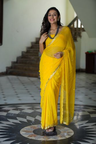 May Moon (Yellow Handwork Chiffon Saree)