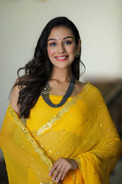 May Moon (Yellow Handwork Chiffon Saree)