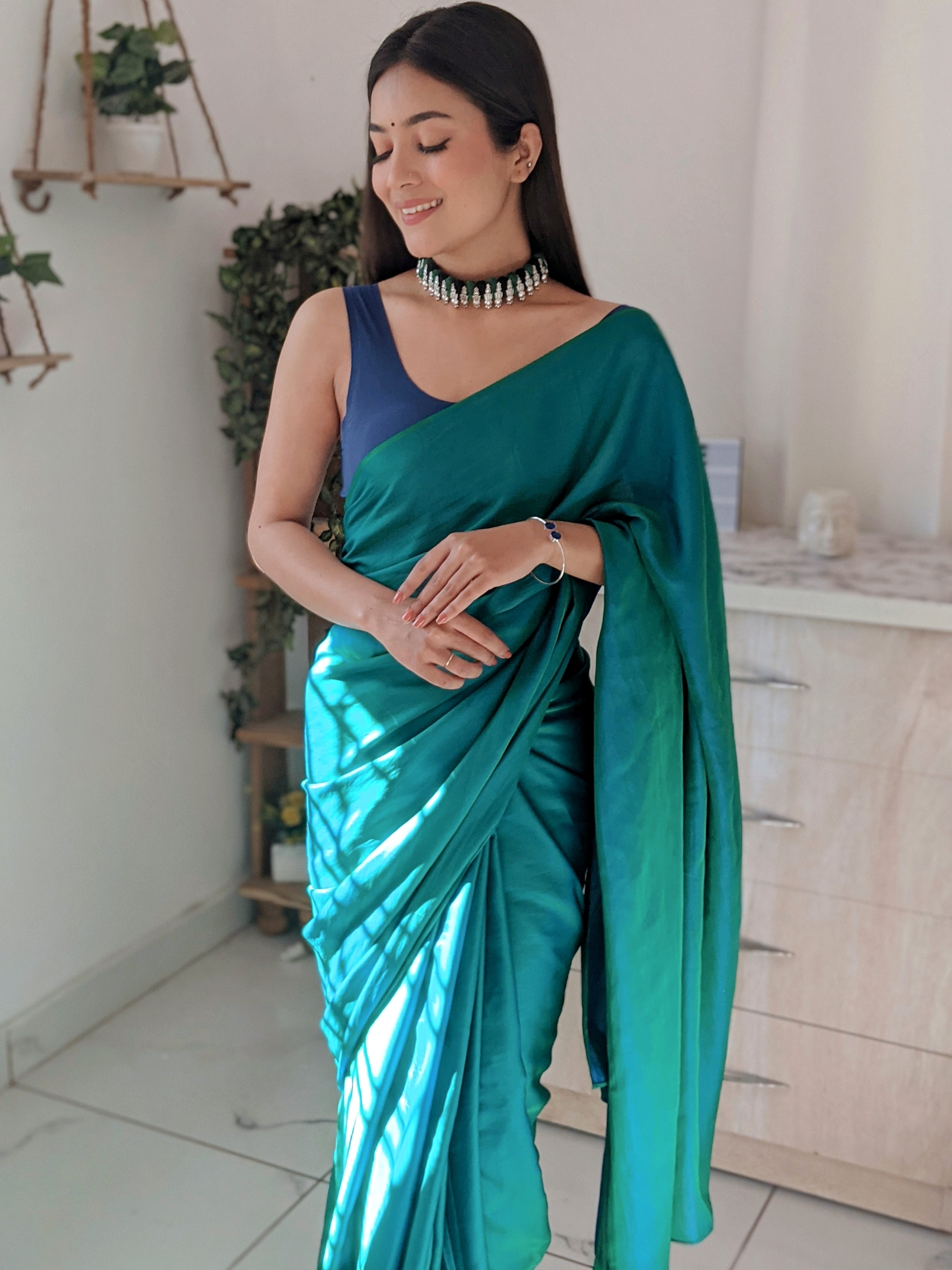 Peacock Feather (Satin Silk Saree)