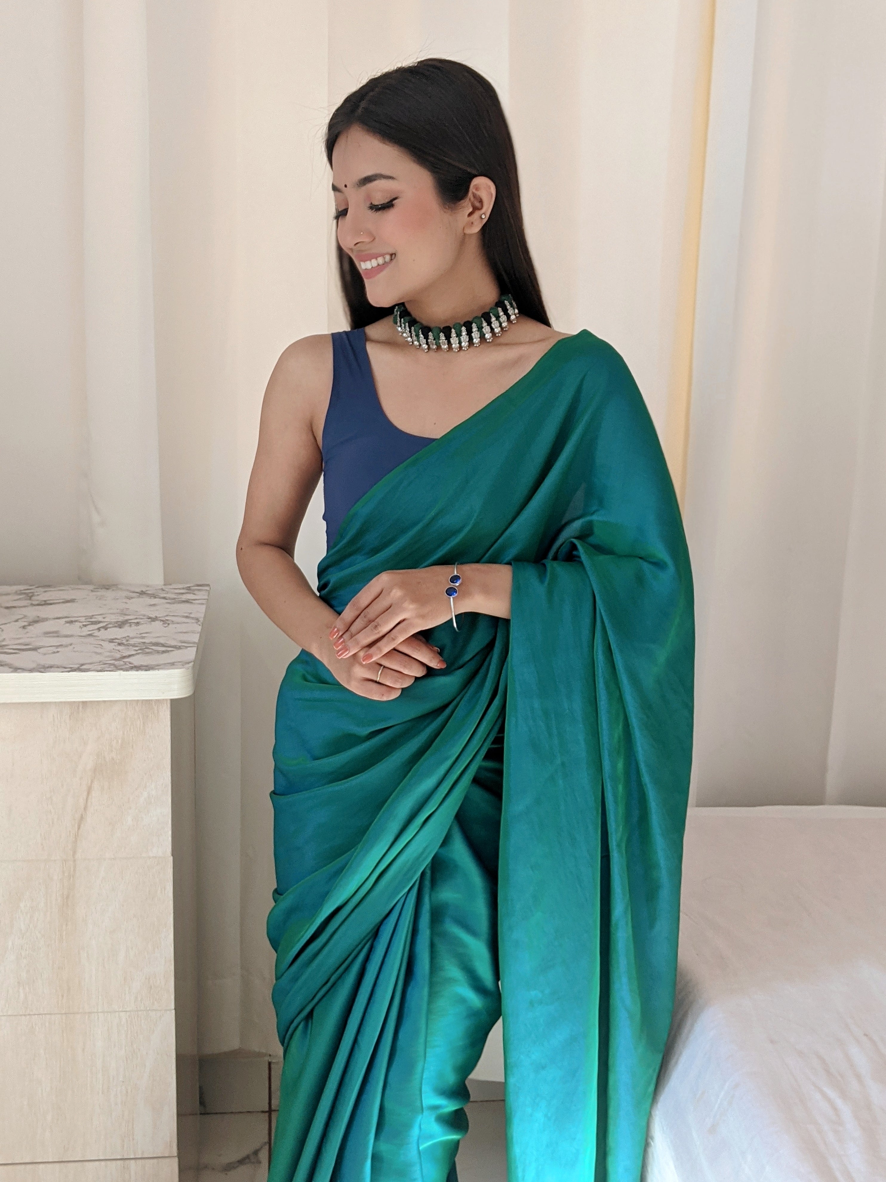 Peacock Feather (Satin Silk Saree)